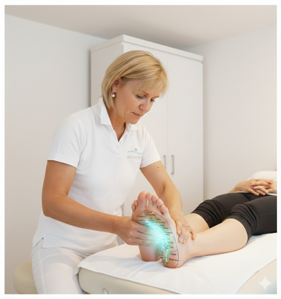 Eine Fußreflexzonenmassage wird durchgeführt